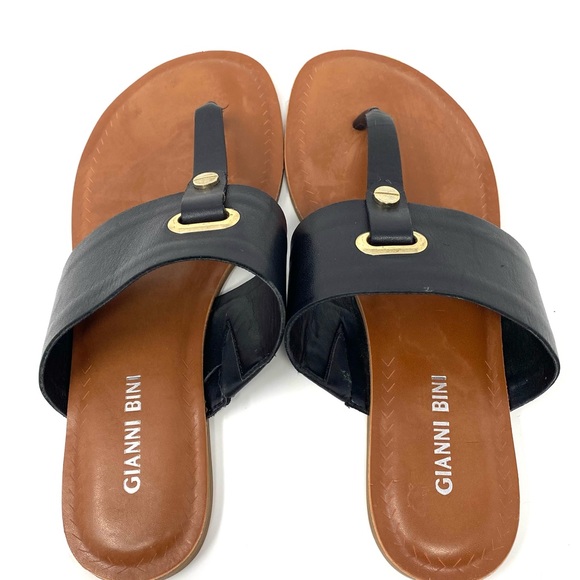 GIANNI BINI Women's Thong Black Leather Flat Sandals FAIRISS 6M - Picture 9 of 13